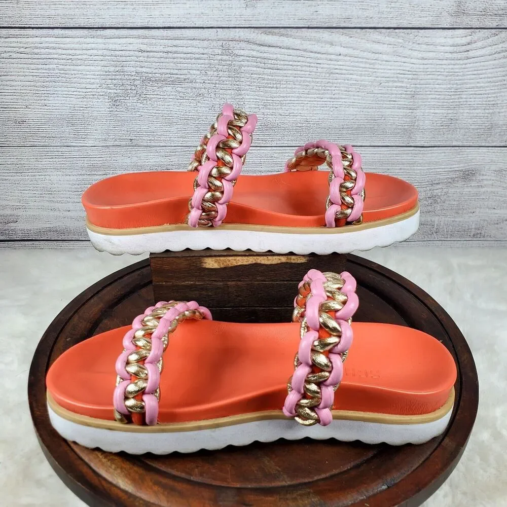 Schutz Juliet Sport Coral Braided Detail Slip On Open Toe Low Heel Sandals Sz 8B - Picture 5 of 9